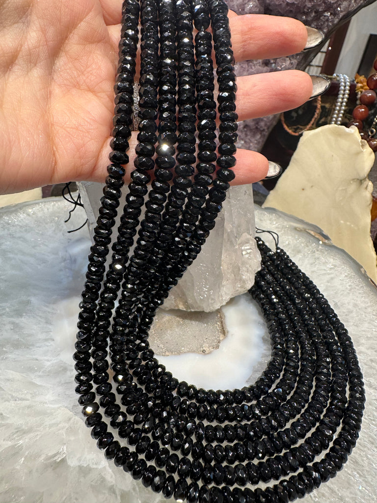 Black tourmaline faceted rondelle 6mm gemstone beads