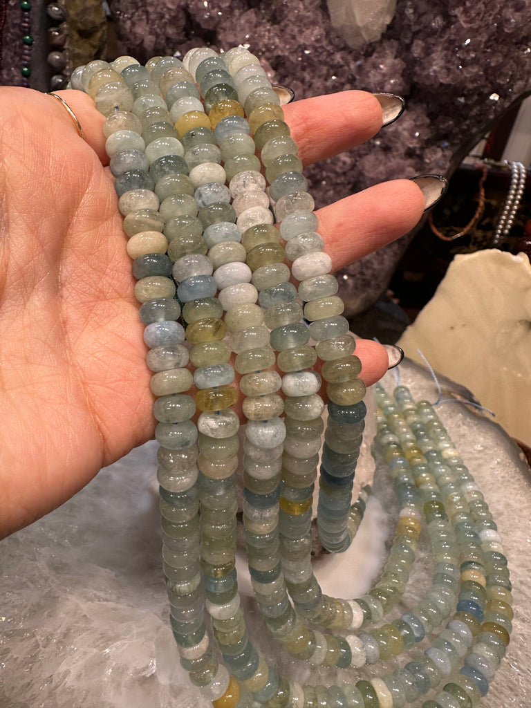 Aquamarine mixed 8mm smooth rondelle gemstone beads