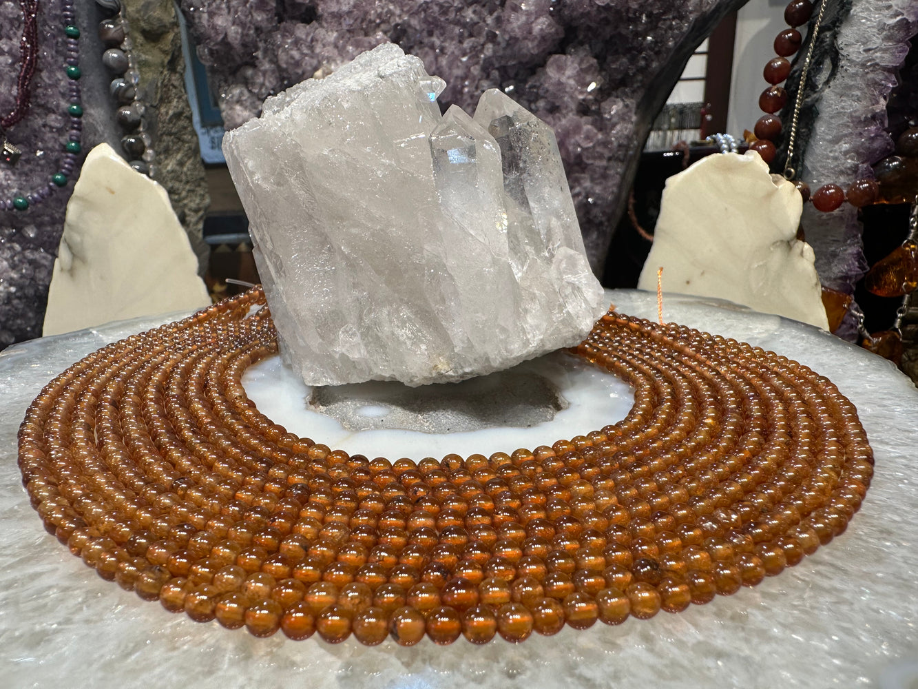 Hessonite garnet 4mm round gemstone beads