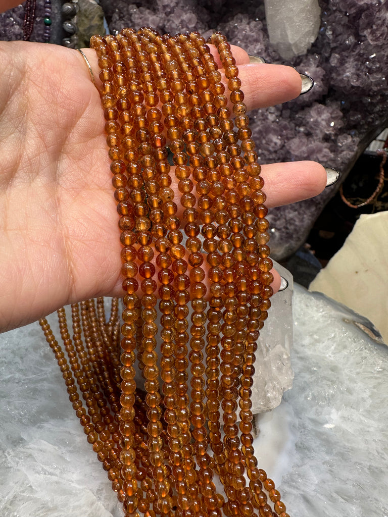 Hessonite garnet 4mm round gemstone beads