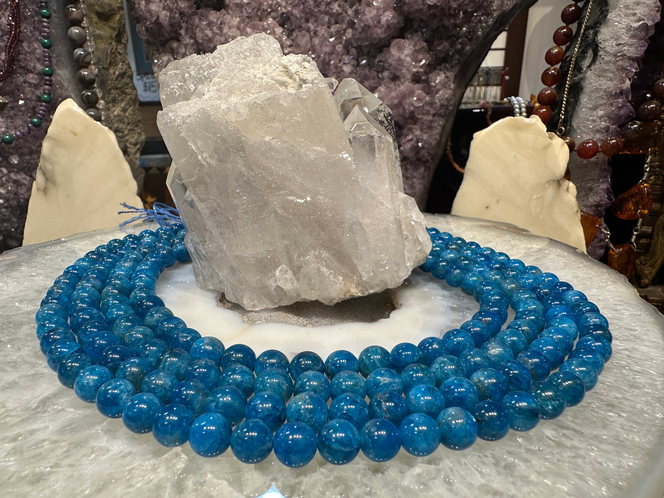 Neon Blue Apatite 8mm round gemstone beads