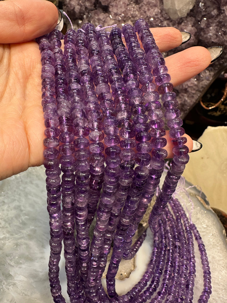 Amethyst grape 6mm smooth rondelle gemstone beads