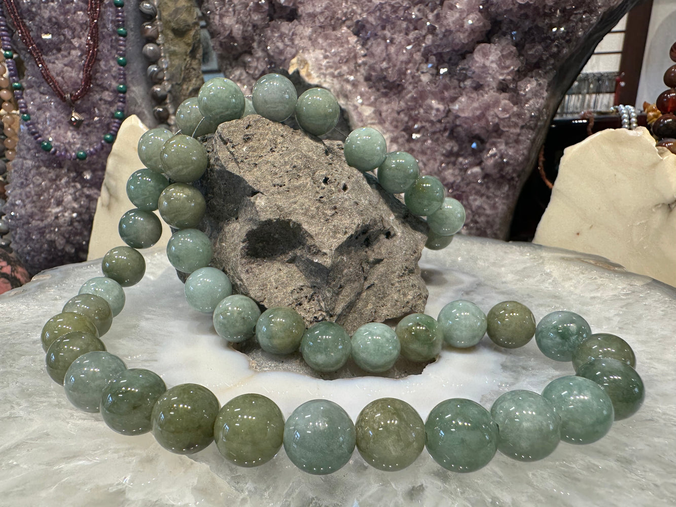 Beautiful green jadeite jade 13mm gemstone beads