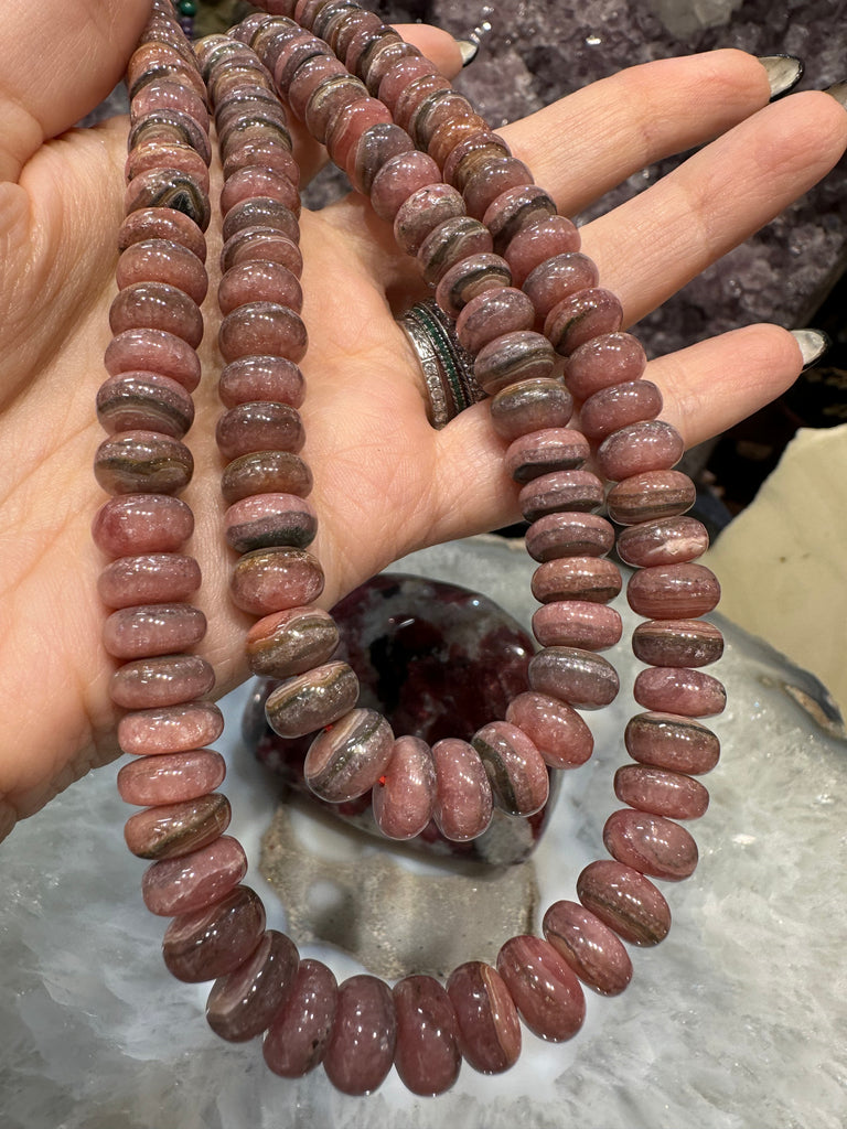 Beautiful rhodochrosite 10mm smooth rondelle gemstone beads