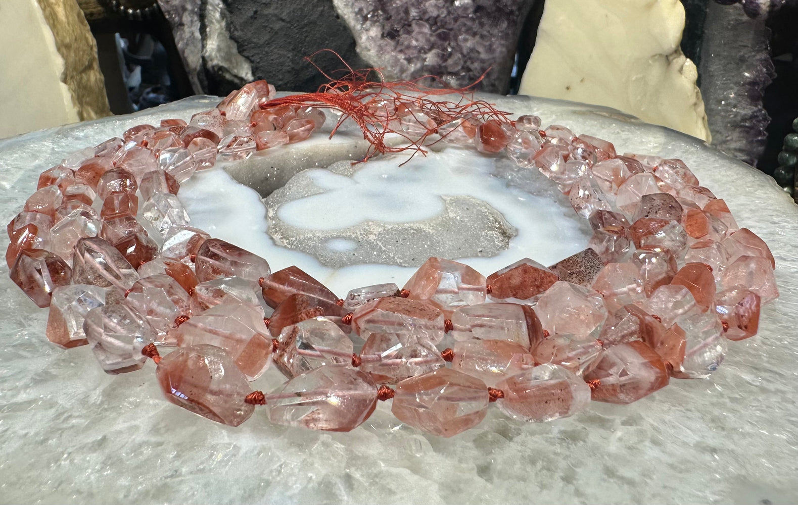 Beautiful Lepidocrocite in quartz gemstones beads