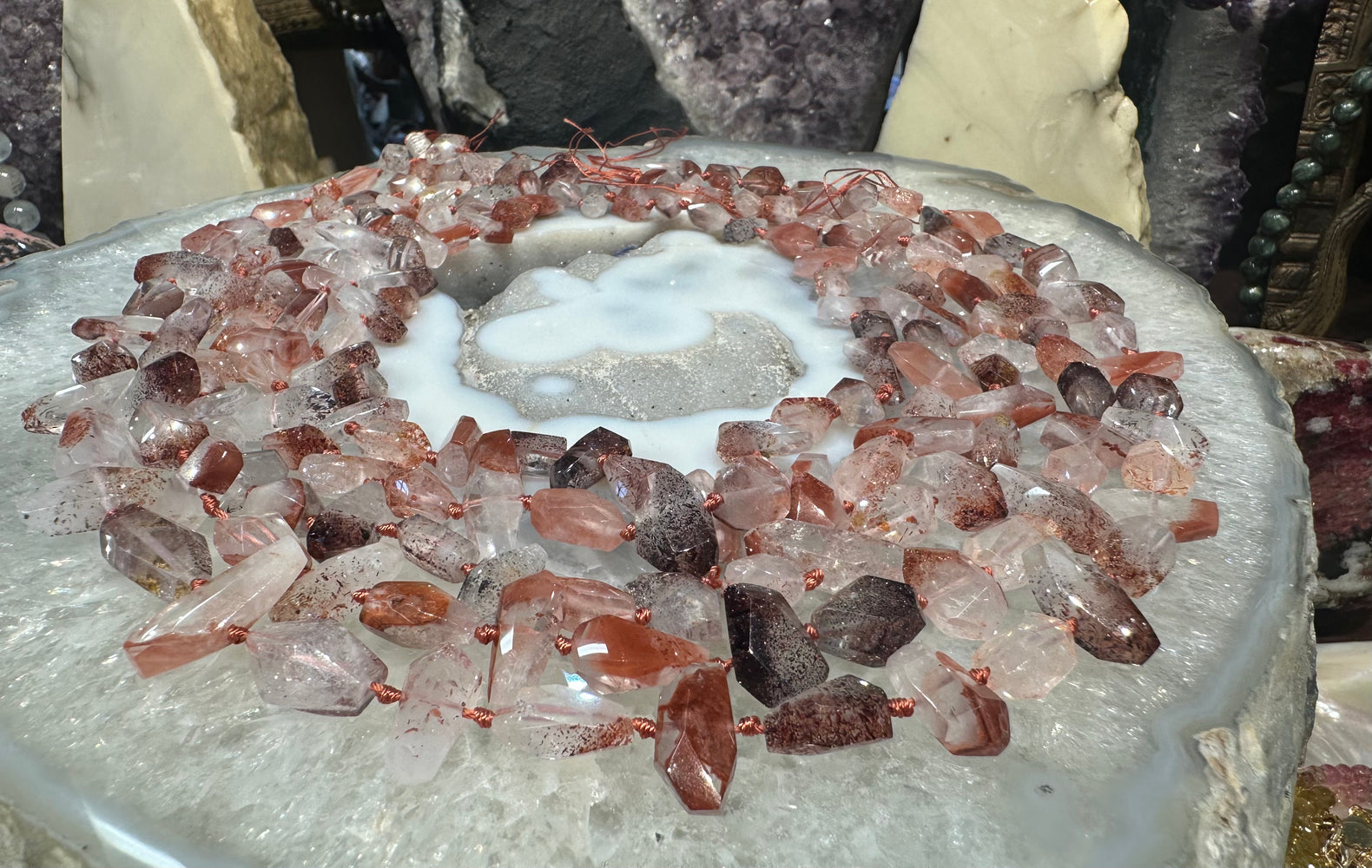 Beautiful lepidocrocite in quartz 2 way cut AA grade gemstones