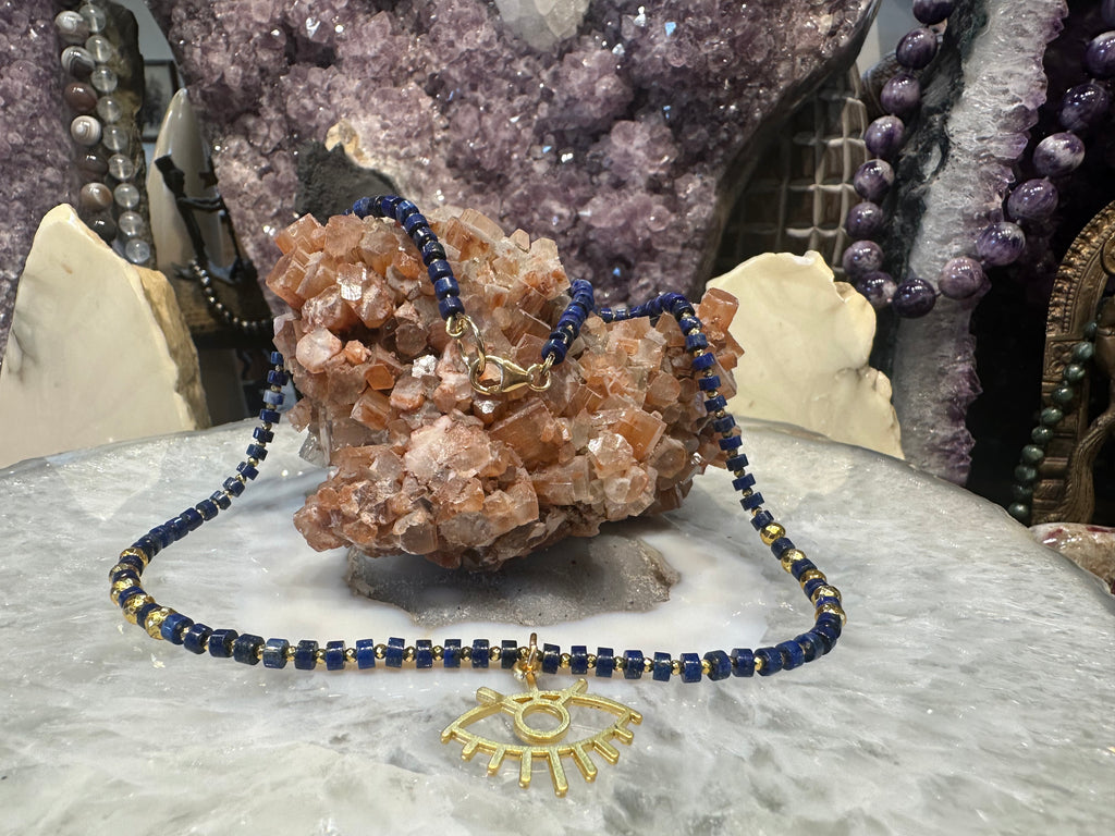 Blue Lapis Lazuli & Golden Pyrite Gemstone Bead Necklace