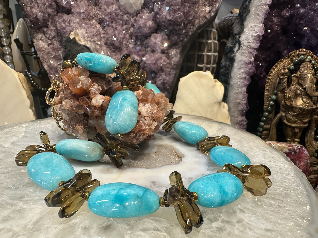 Gorgeous Peruvian Amazonite Nugget & Whisky Quartz Gemstone Necklace