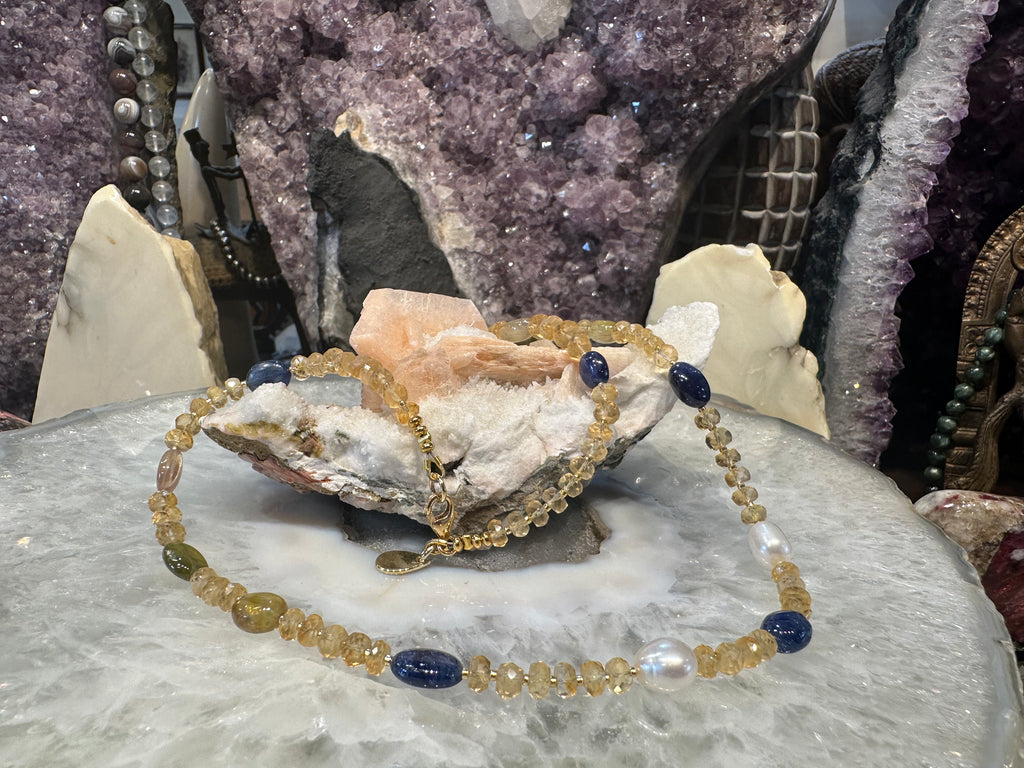 Gorgeous citrine & multicolor blue and yellow sapphire gemstone necklace