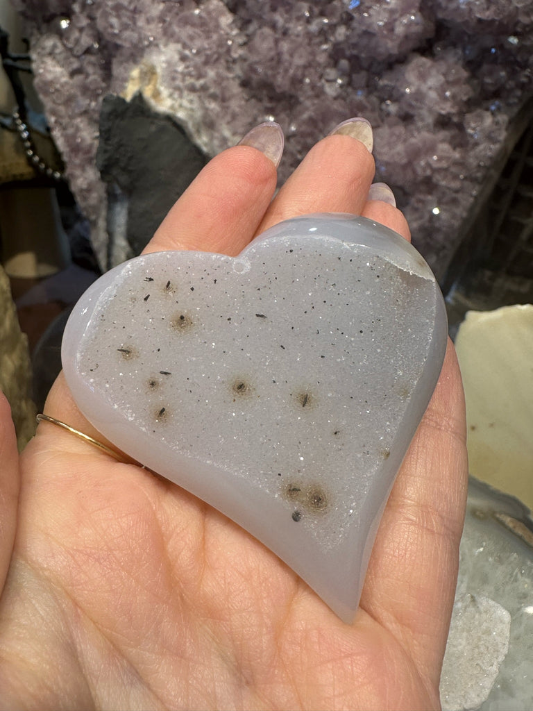 Large Incredible Sparkling Grey Drusy Gemstone Heart Pendant