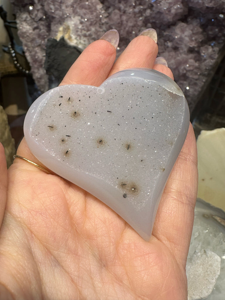 Large Incredible Sparkling Grey Drusy Gemstone Heart Pendant