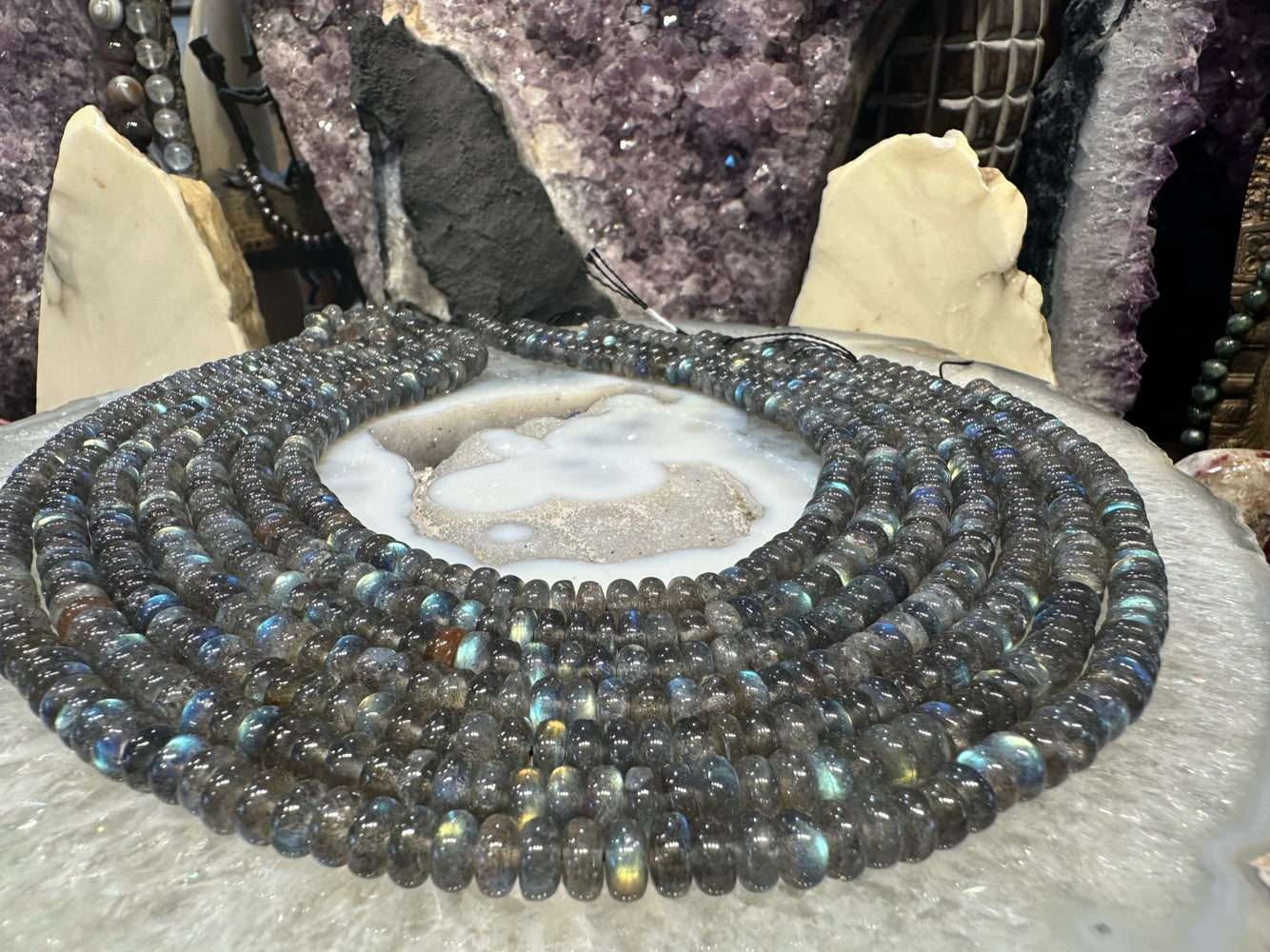 7mm Stunning blue flash labradorite smooth rondelle gemstones beads