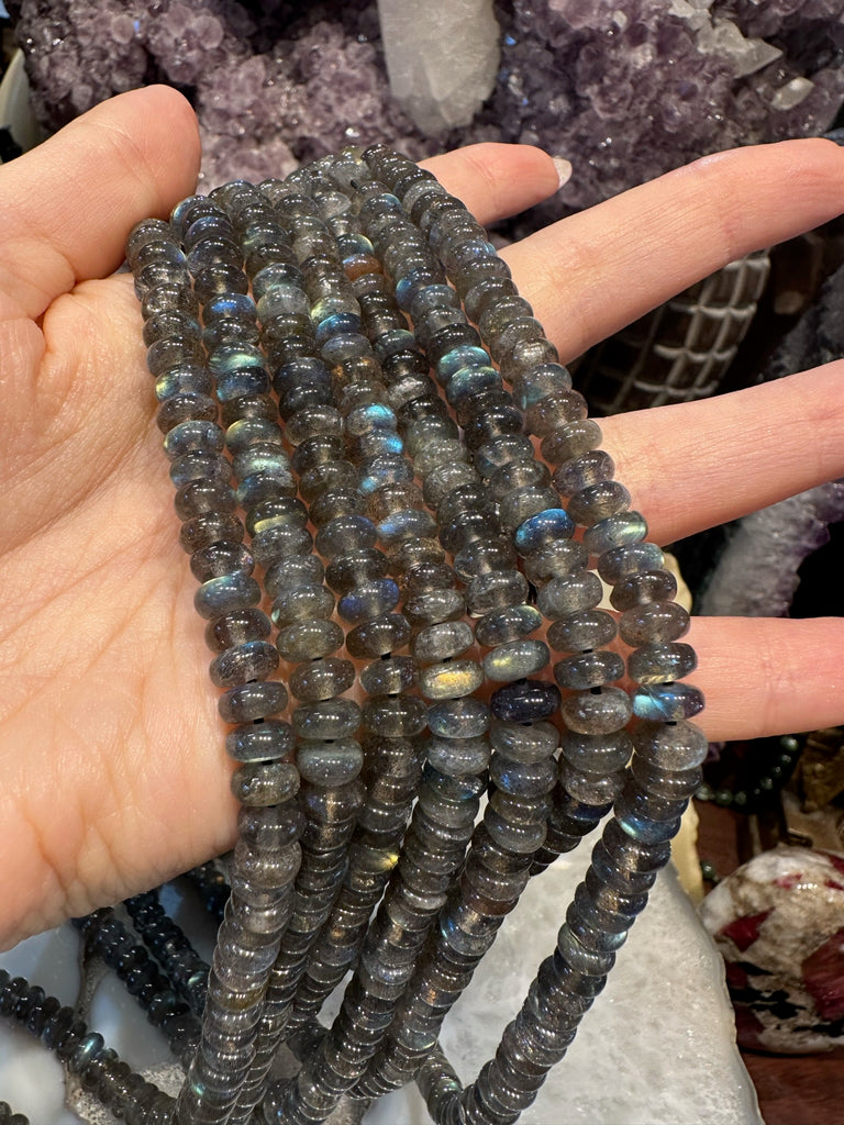 7mm Stunning blue flash labradorite smooth rondelle gemstones beads