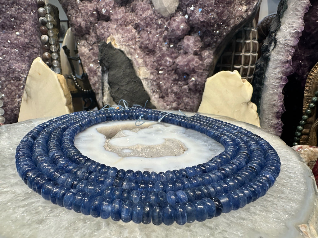 Stunning Natural 7mm Blue Kyanite Rondelle Gemstone Beads