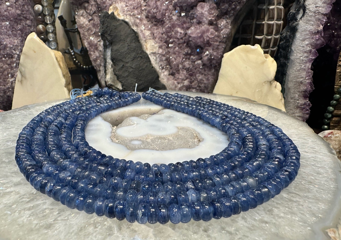 Stunning Natural 8mm Blue Kyanite Rondelle Gemstone Beads