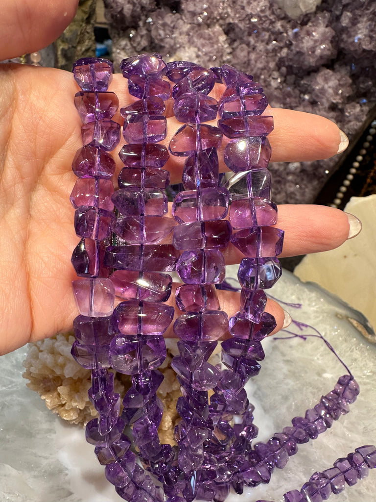 Amethyst fancy faceted cut 10-13mm gemstone beads