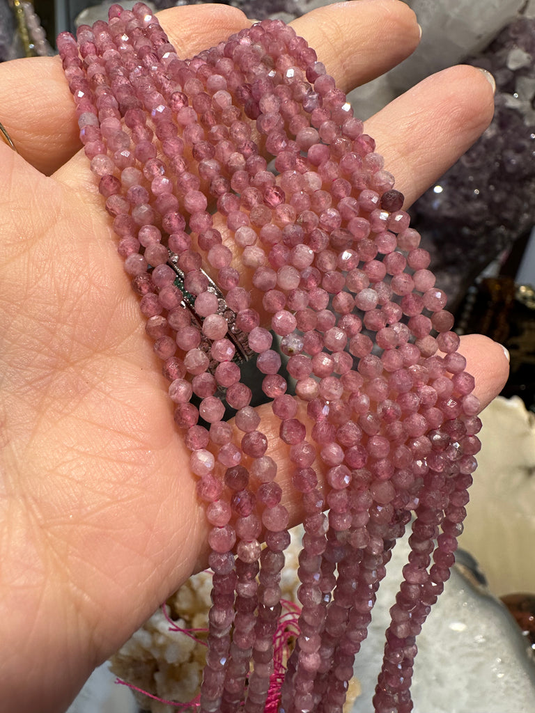 Rubellite Pink tourmaline faceted 3mm gemstone beads