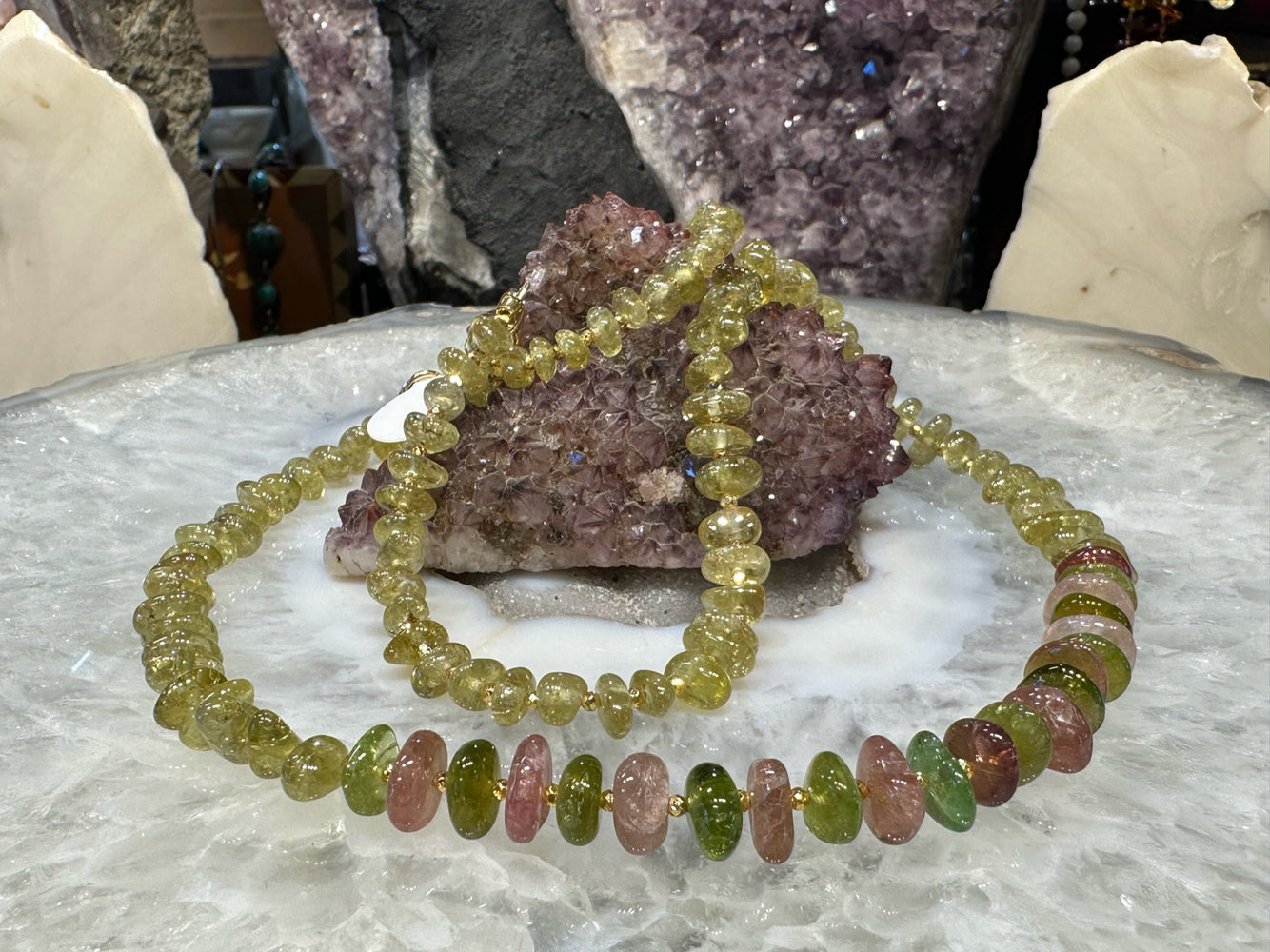 Rare Stunning Quality Natural Tourmaline & Green Garnet Necklace