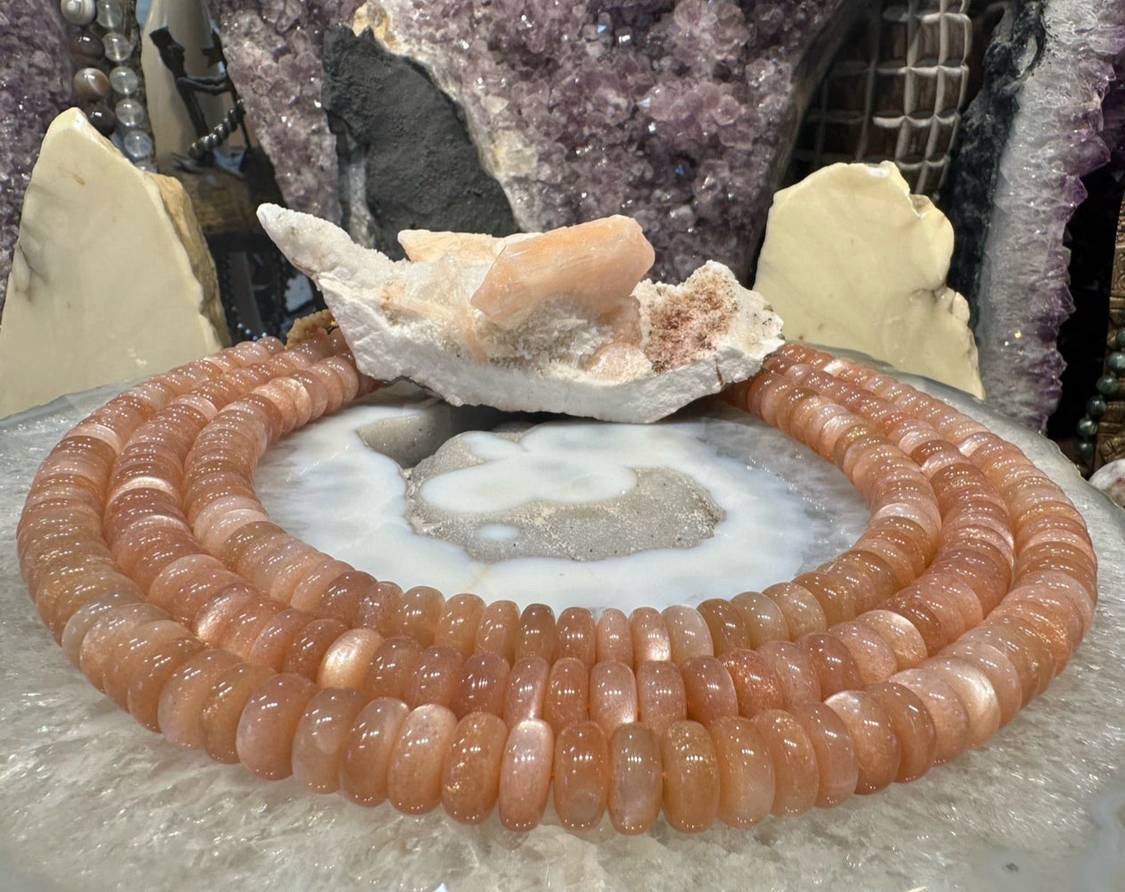 Sensational 12mm Natural Peach Moonstone Rondelle Gemstone Beads