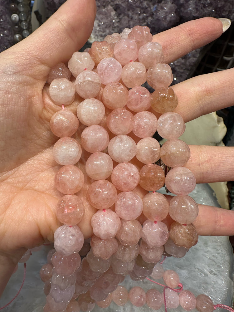 Beautiful Pink morganite large carved melon round gemstones beads - 11mm