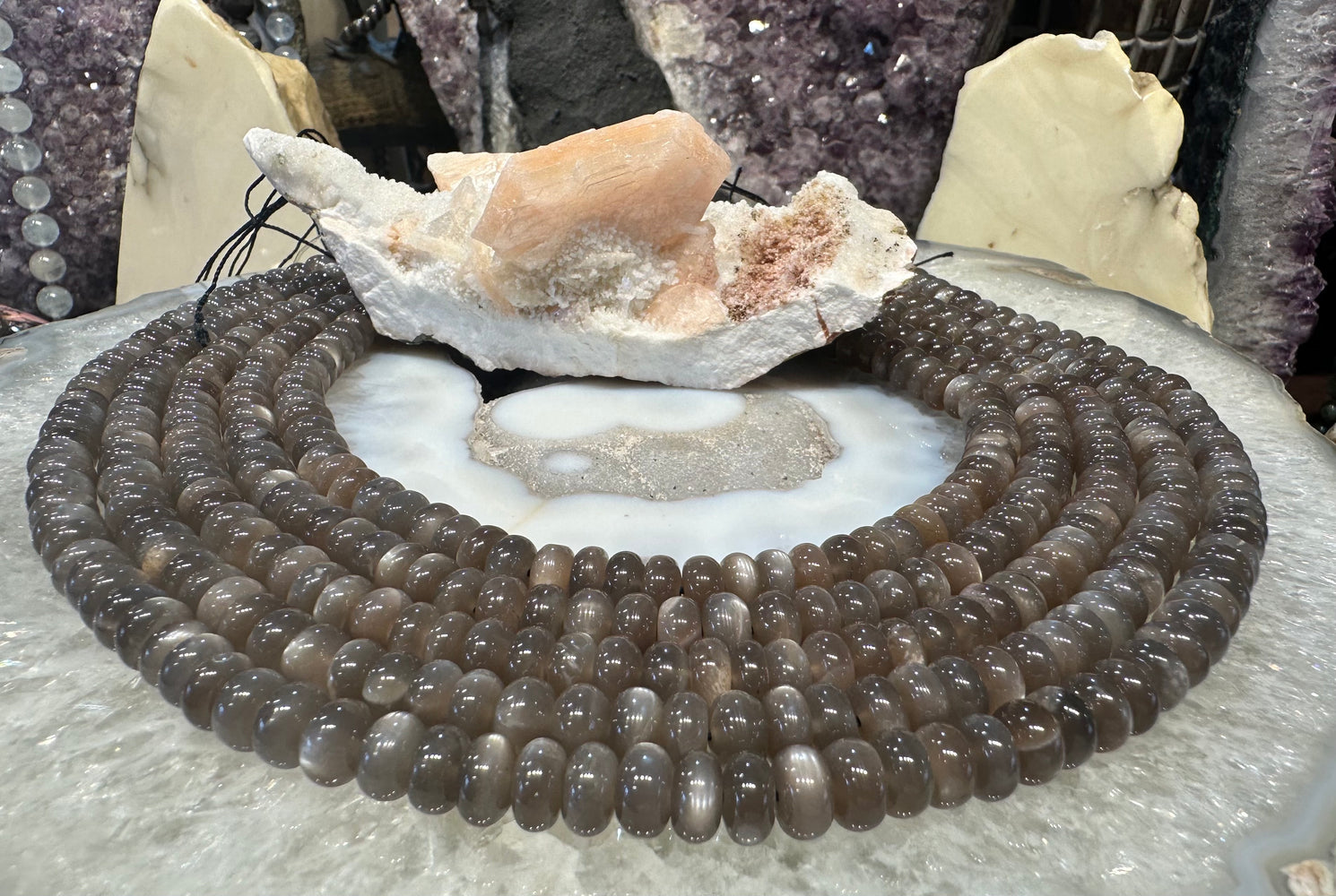 8mm Stunning Chocolate Brown Moonstone Rondelle Gemstone Beads