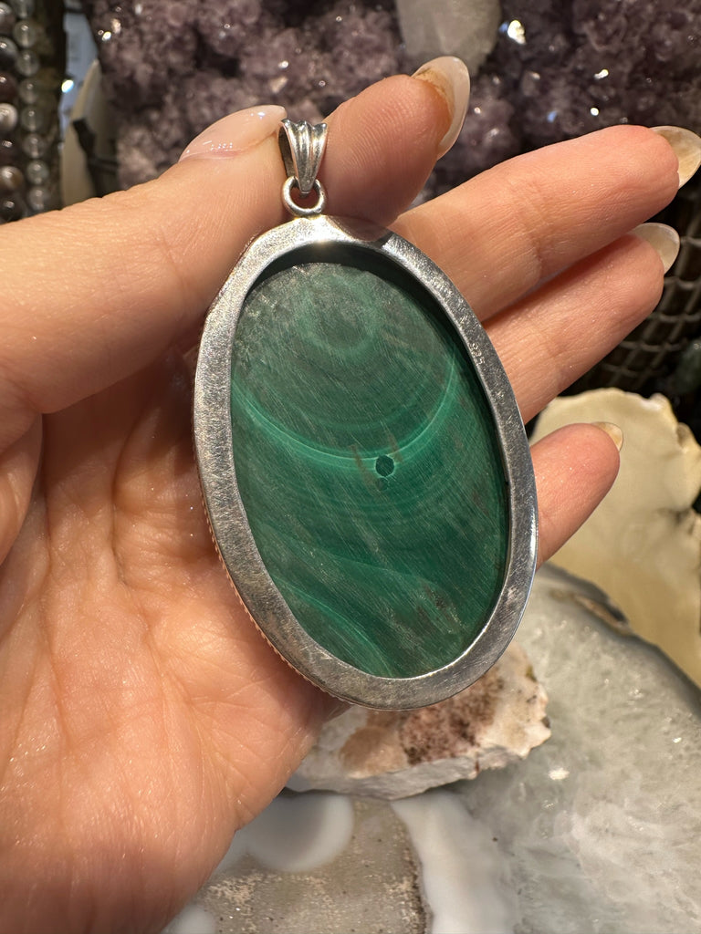 Handmade Natural Large Malachite & Sterling Silver Pendant