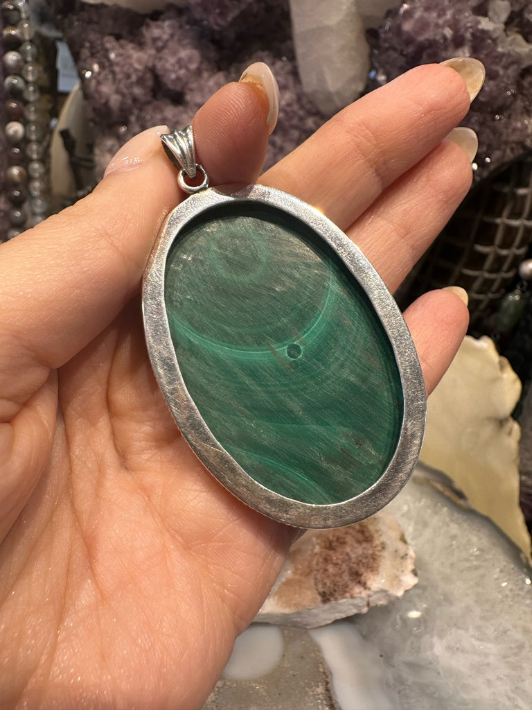 Handmade Natural Large Malachite & Sterling Silver Pendant