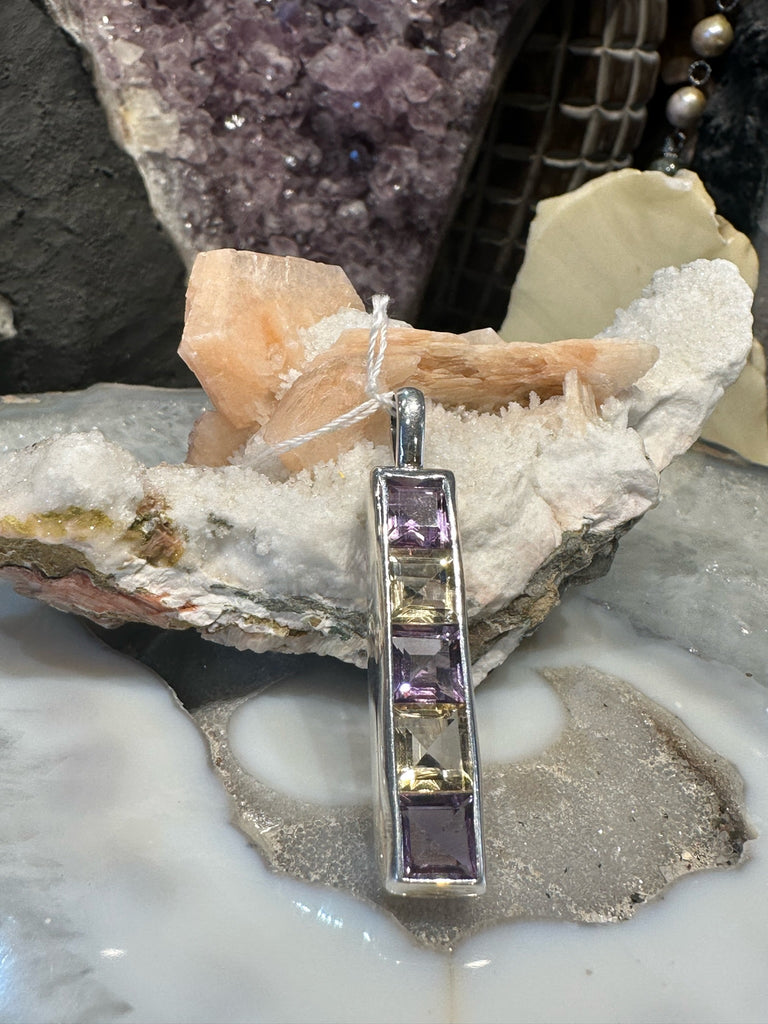 Exquisite Handmade Gemstone Cut Amethyst & Citrine Sterling Silver Pendant