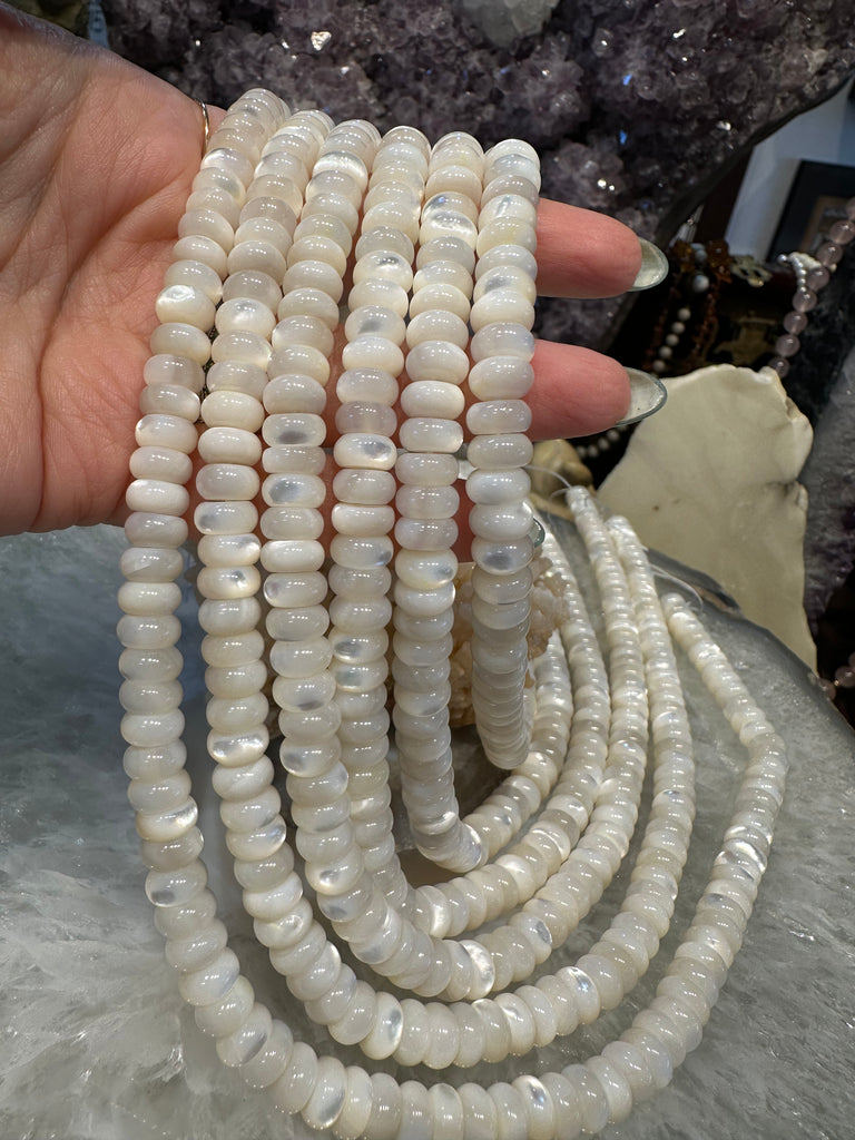 Mother of pearl 8mm smooth rondelle gemstone beads