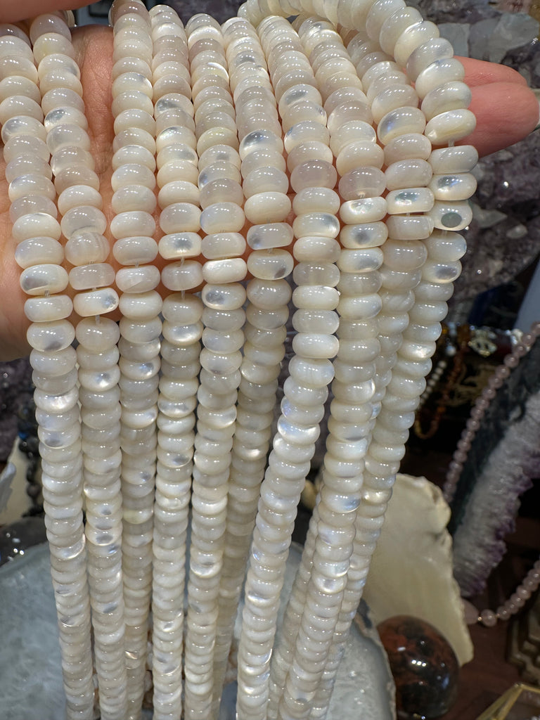 Mother of pearl 8mm smooth rondelle gemstone beads