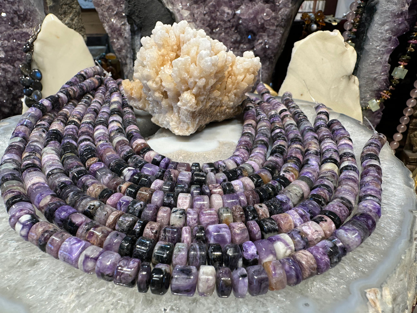 Charoite cylinder 8mm gemstones beads