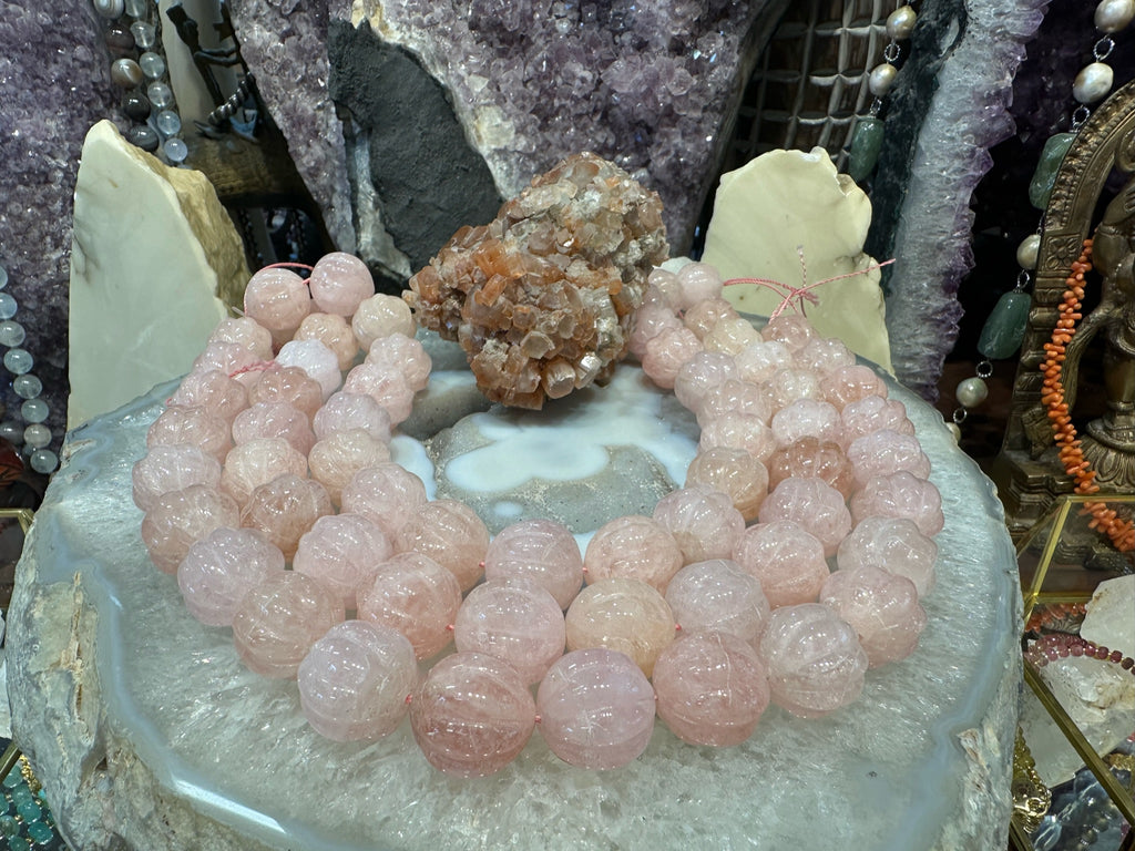 19mm Large Beautiful Pink morganite large carved melon round gemstones beads