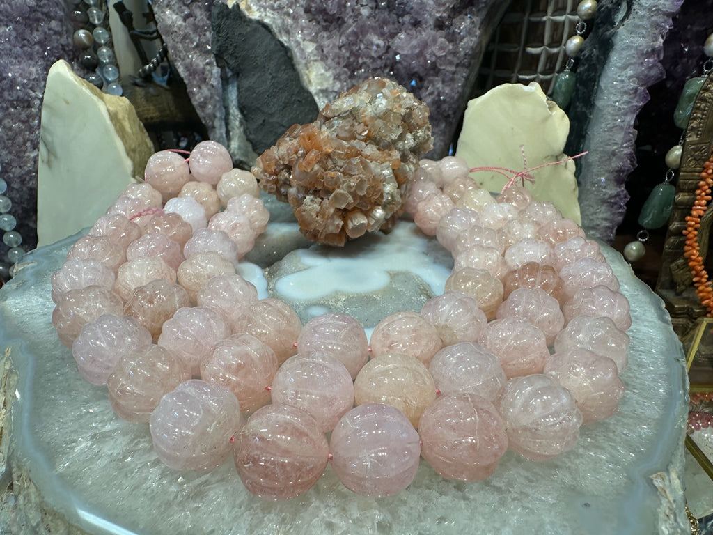 19mm Large Beautiful Pink morganite large carved melon round gemstones beads