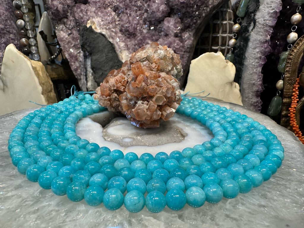 8mm Natural Peruvian Blue Amazonite Round Gemstone Beads