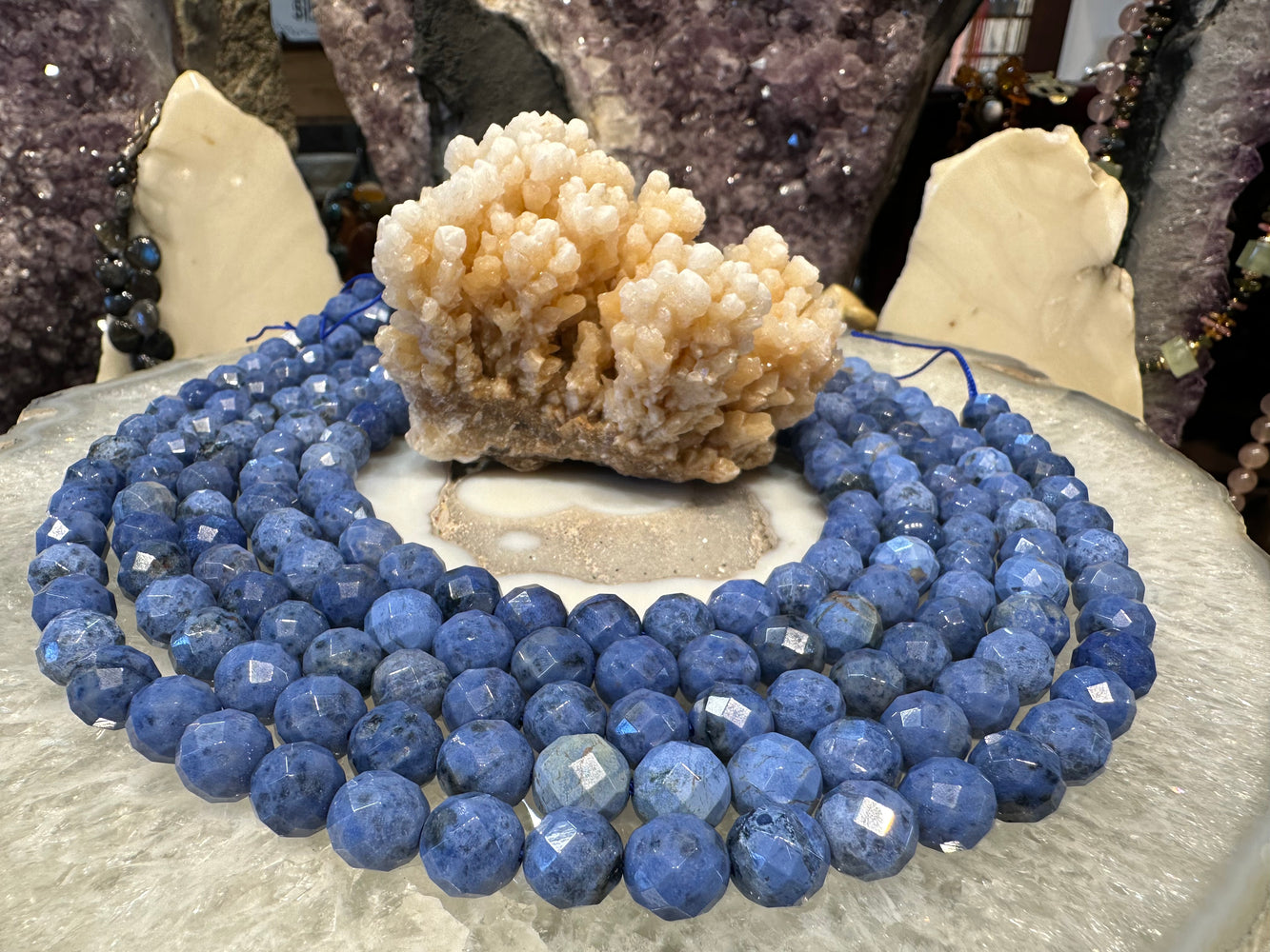 Blue Dumortierite faceted 10mm gemstone beads