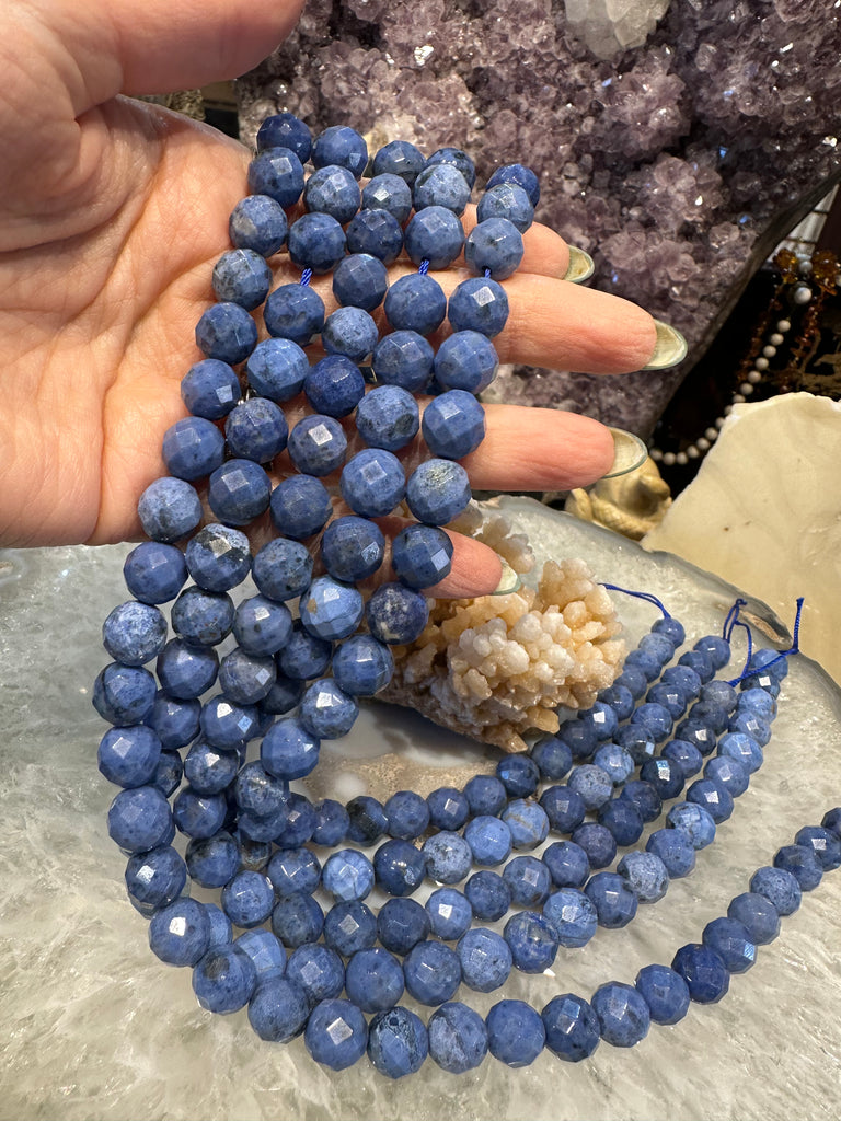 Blue Dumortierite faceted 10mm gemstone beads