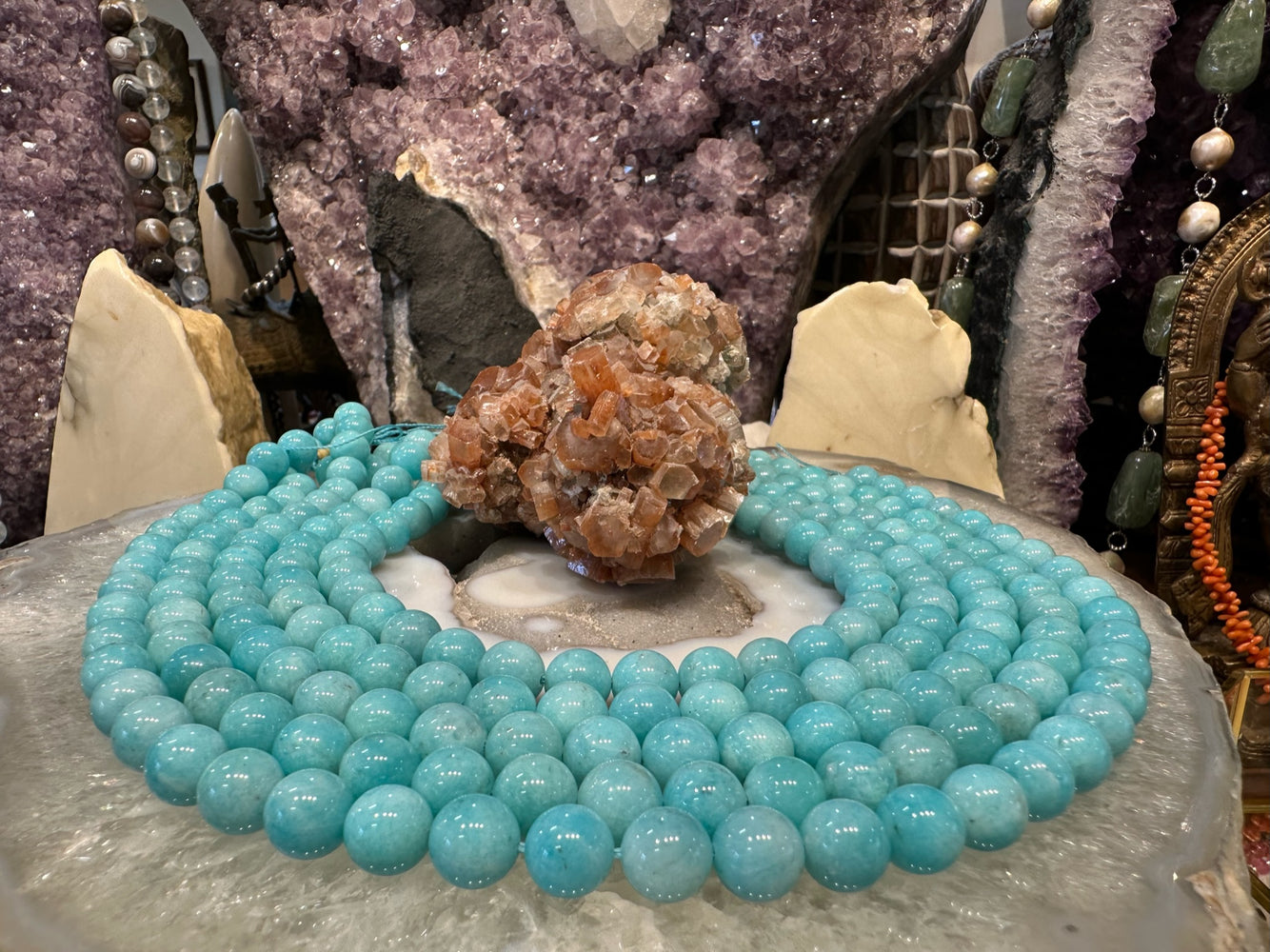 10mm Natural Peruvian Blue Amazonite Round Gemstone Beads