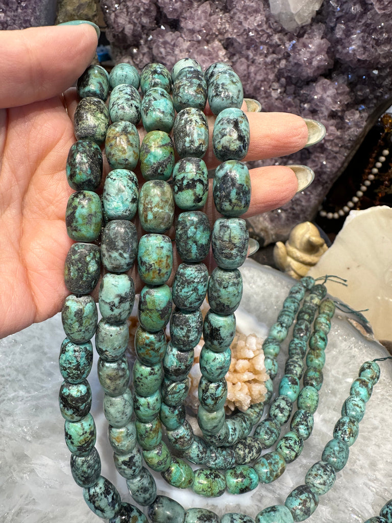 Aqua Blue African turquoise barrel 14mm gemstone beads