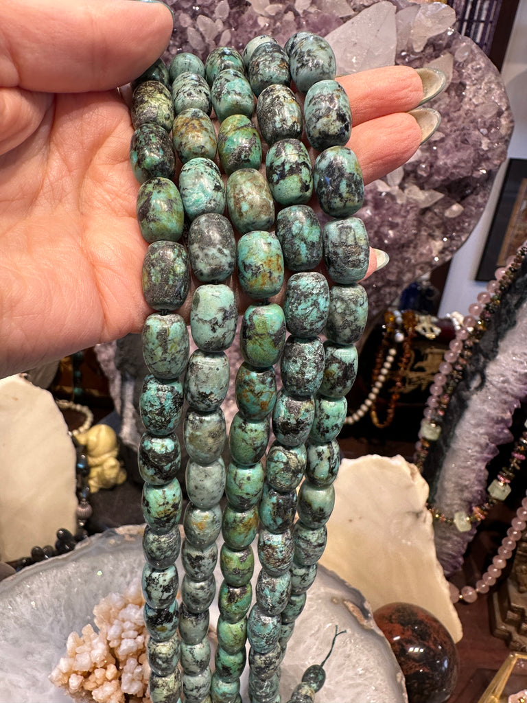 Aqua Blue African turquoise barrel 14mm gemstone beads