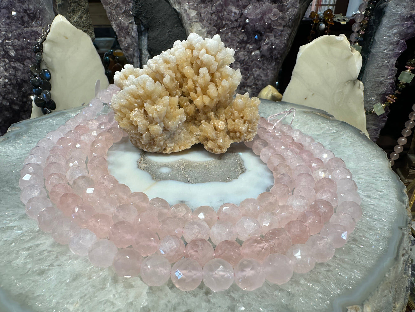 Rose quartz faceted cut 10mm gemstone beads