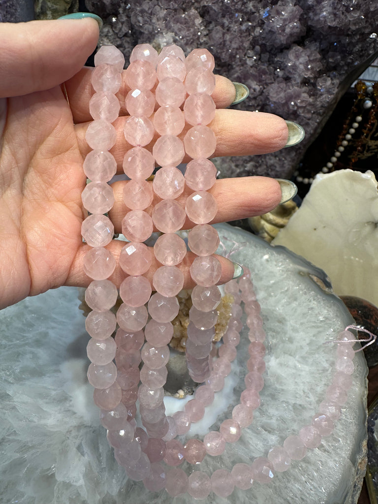 Rose quartz faceted cut 10mm gemstone beads