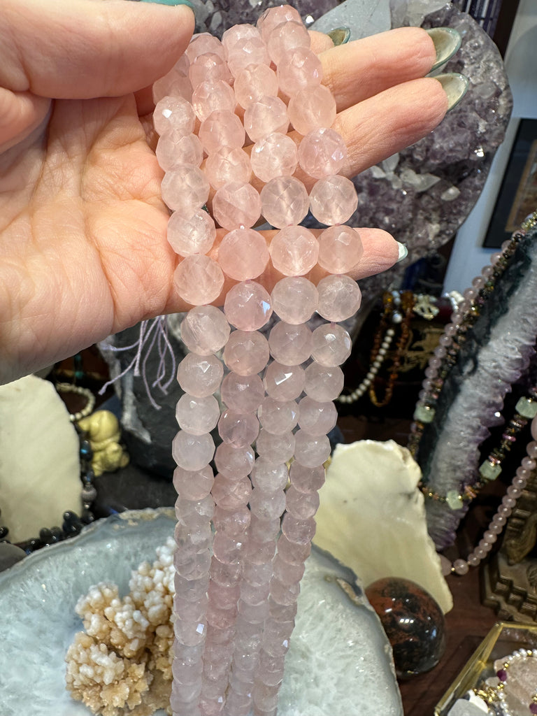 Rose quartz faceted cut 10mm gemstone beads