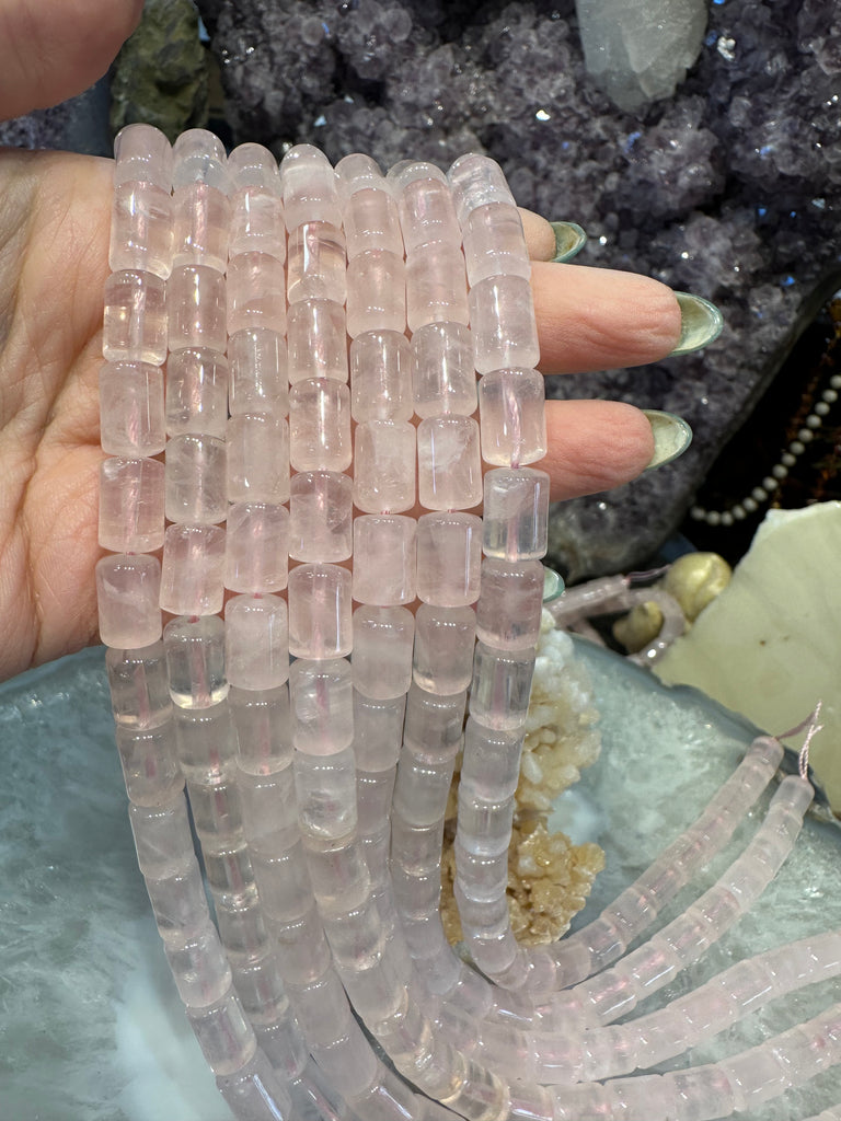 Rose quartz smooth cylinder 11mm gemstone beads