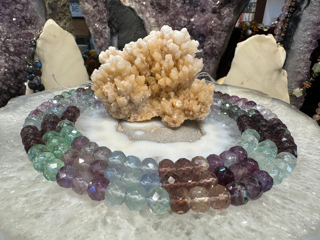 Rainbow Fluorite faceted rondelle fluorite 10mm gemstone beads