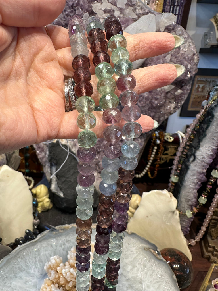 Rainbow Fluorite faceted rondelle fluorite 10mm gemstone beads