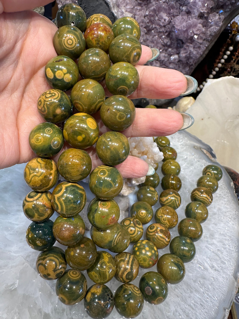 Stunning Green Yellow Ocean jasper 16mm gemstones beads