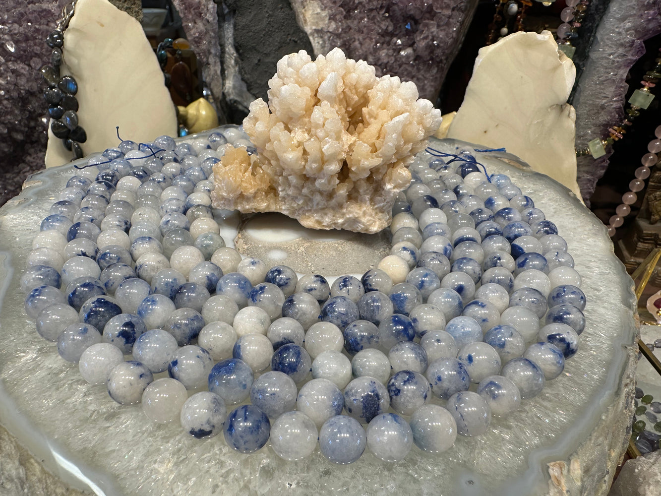 Blue Dumortierite in quartz 11mm gemstone Beads