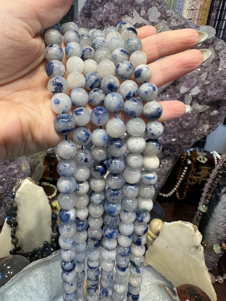 Blue Dumortierite in quartz 11mm gemstone Beads