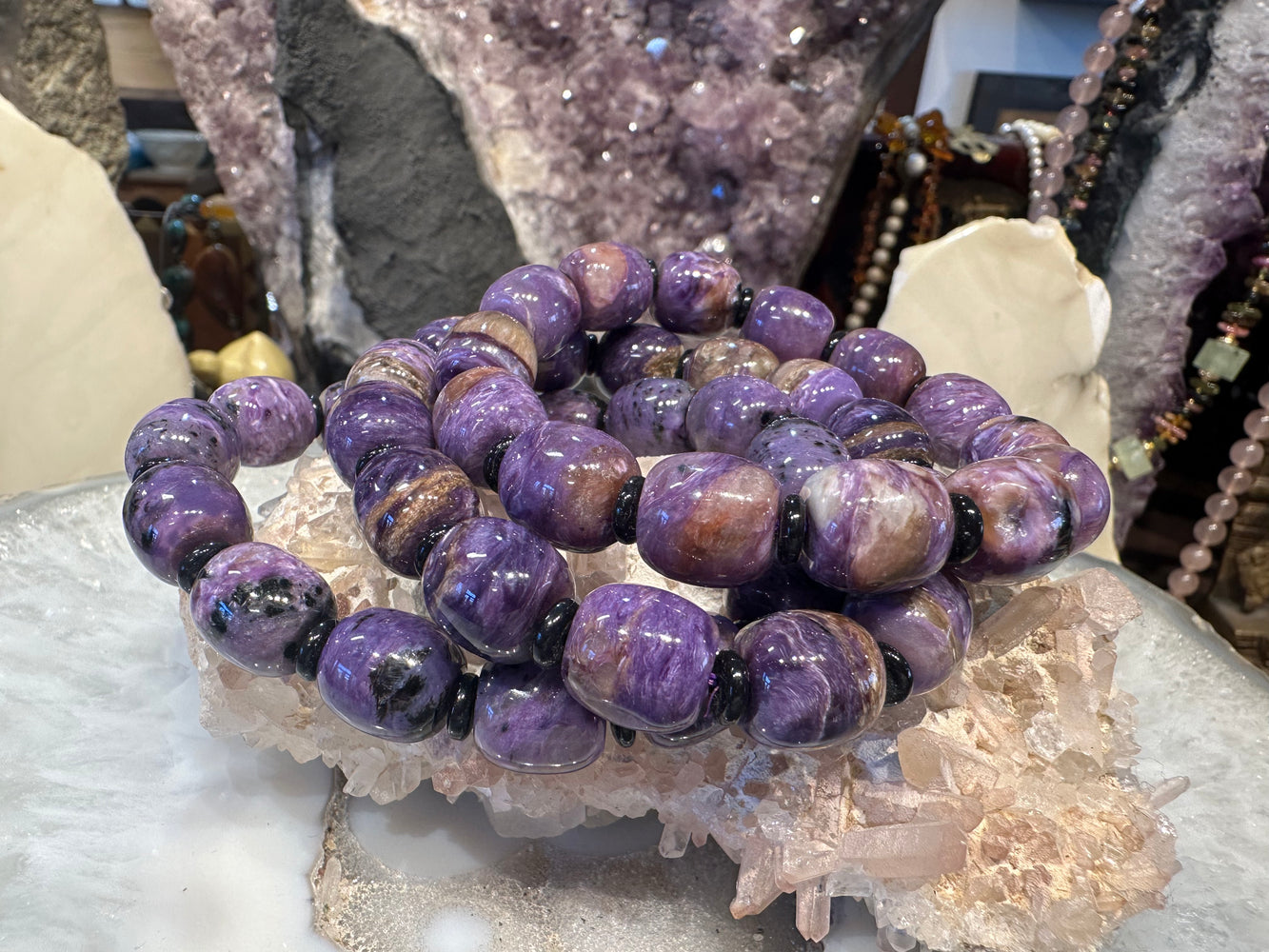 Superb Charoite barrel 12mm gemstone bracelet