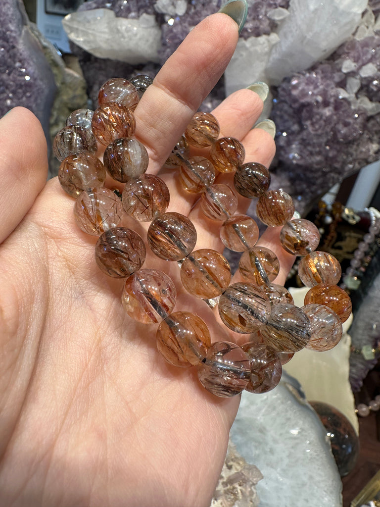 Beautiful copper rutile quartz 11mm gemstone bracelet